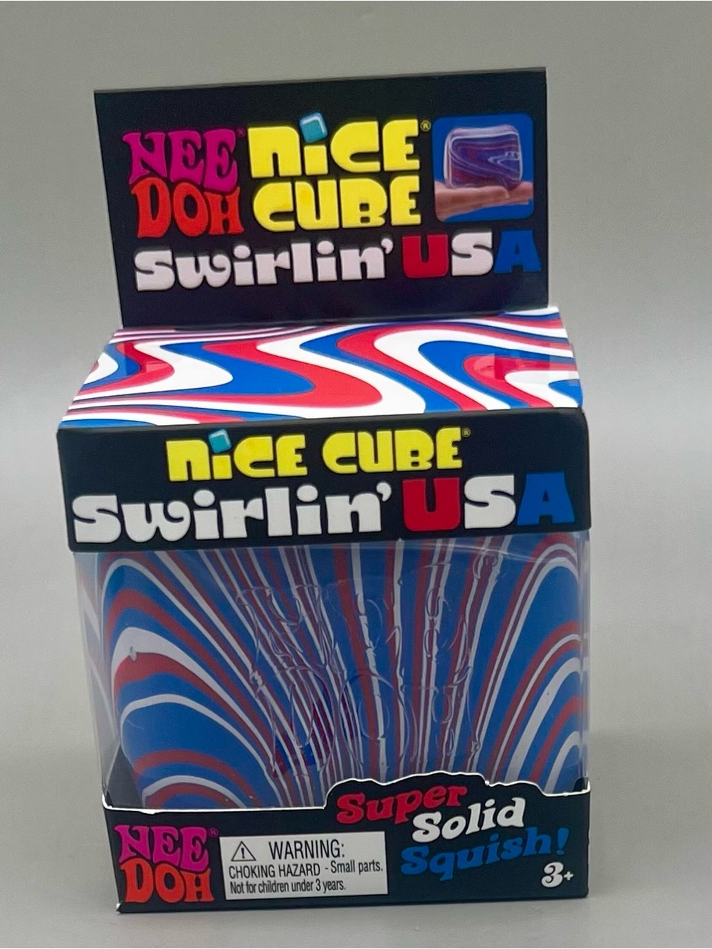 Authentic NEEDOH Nice Cube Swirlin' USA Super Squish Toy ~ Red/White/Blue 🎆